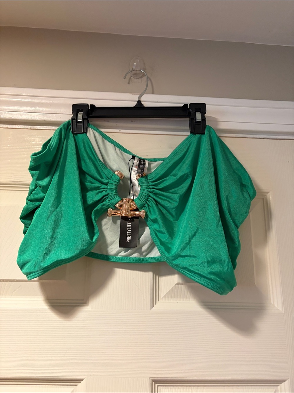 PRETTYLITTLETHING Bandeau Bikini Top with Gold Hardware in Green Plus 26